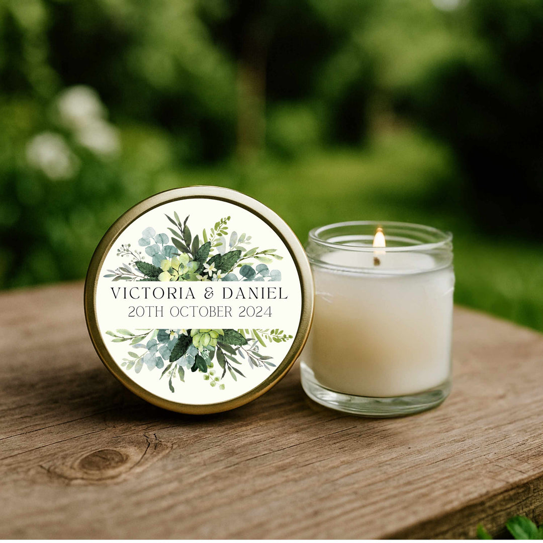 Wedding Candle Favours- Personalised Lid label design