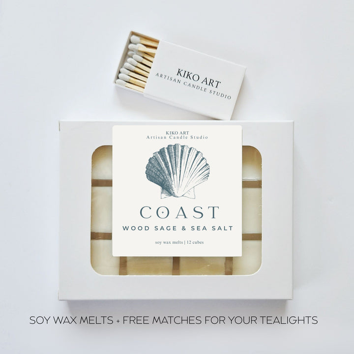Wood Sage & Sea Salt Wax Melts (12 Cubes) – Fresh Coastal Scent | Woody Marine Soy Wax Melts