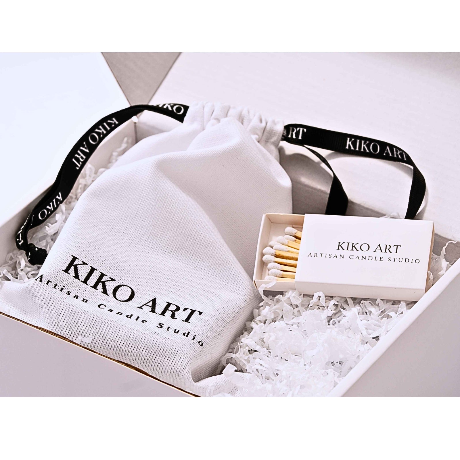 Kiko Art gift box– amber jar, linen bag, gift box, and matches