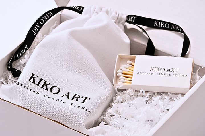 Kiko Art gift box– amber jar, linen bag, gift box, and matches