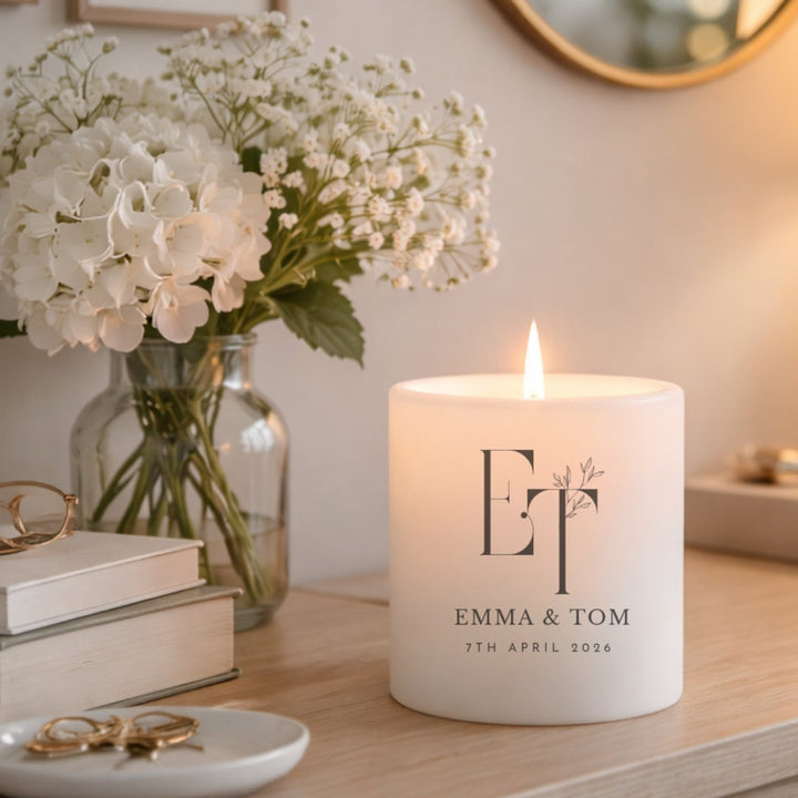 Personalised Engraved Wedding Candle Gift for Couple