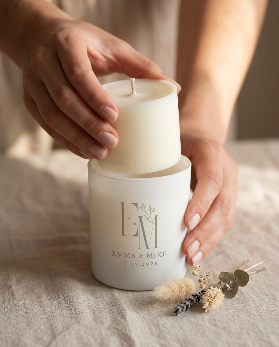 Refilling the wedding candle jar with a soy wax refill