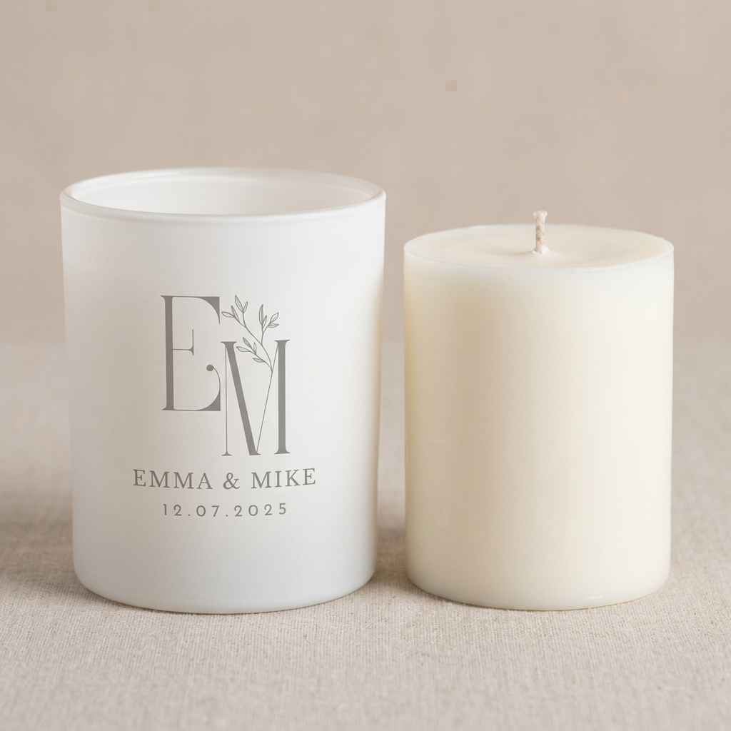 Wedding candle jar with matching refill insert