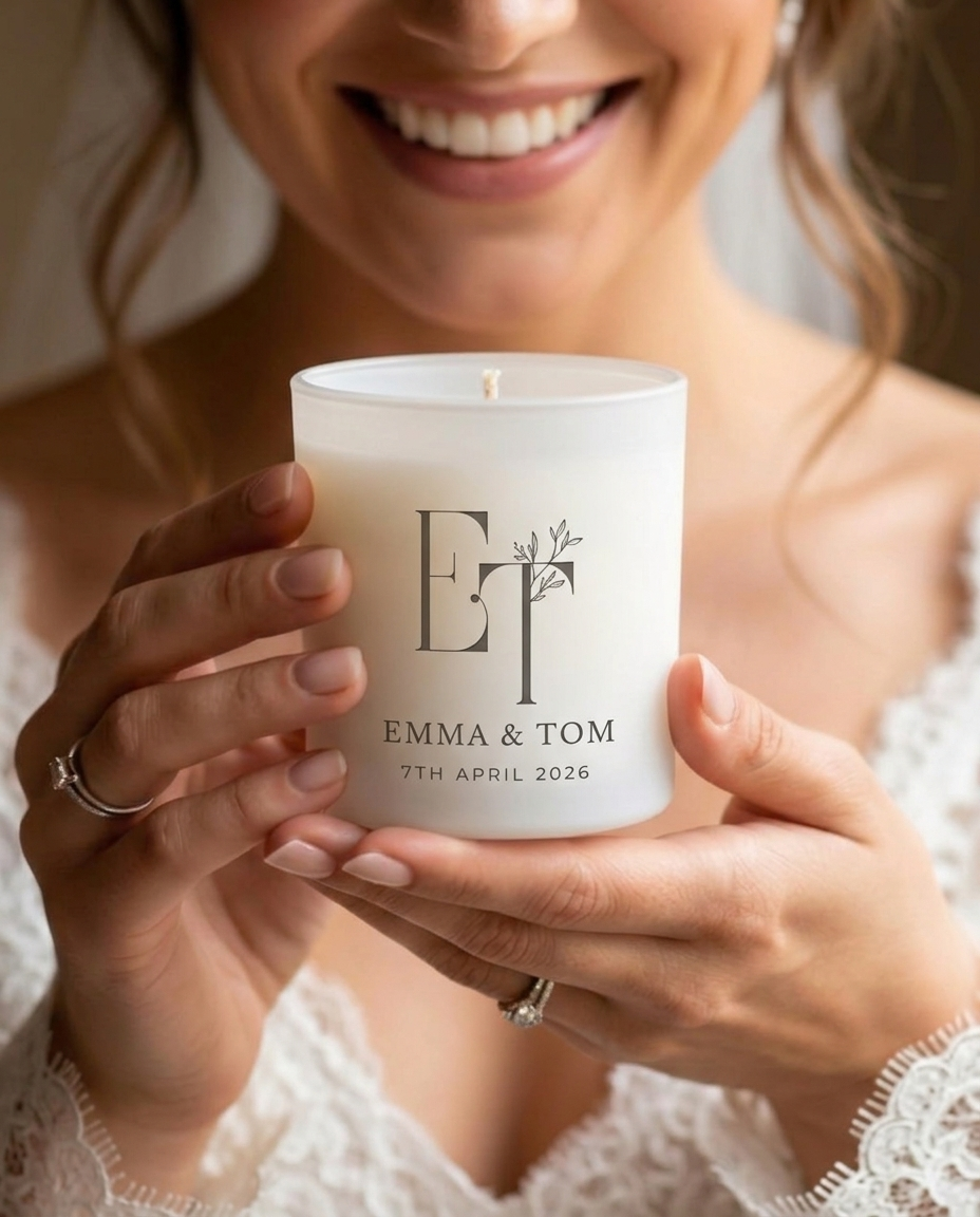 Personalised engraved wedding candle with monogram design