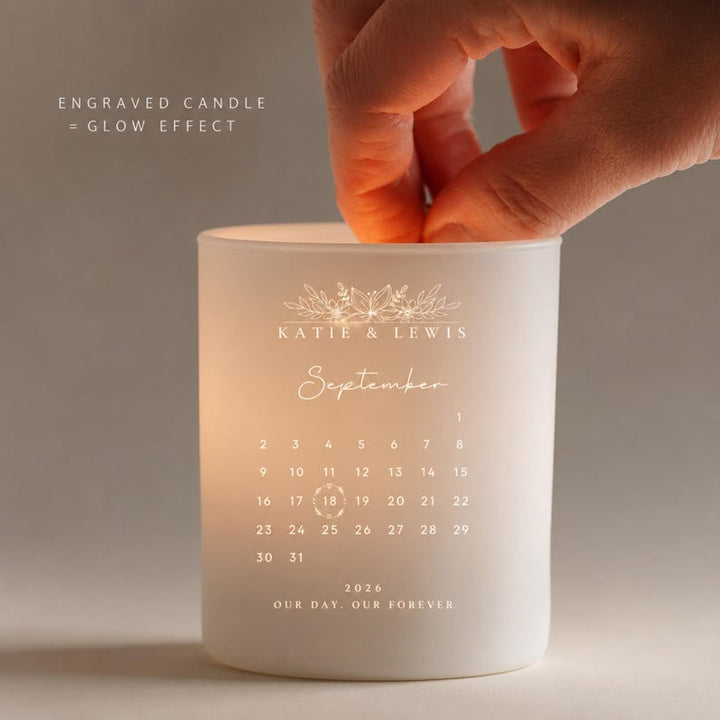 Engraved candle glow effect with floral motif