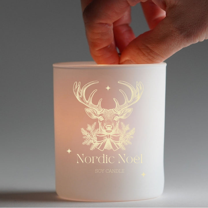 Glowing engraved deer candle — personalised Christmas gift