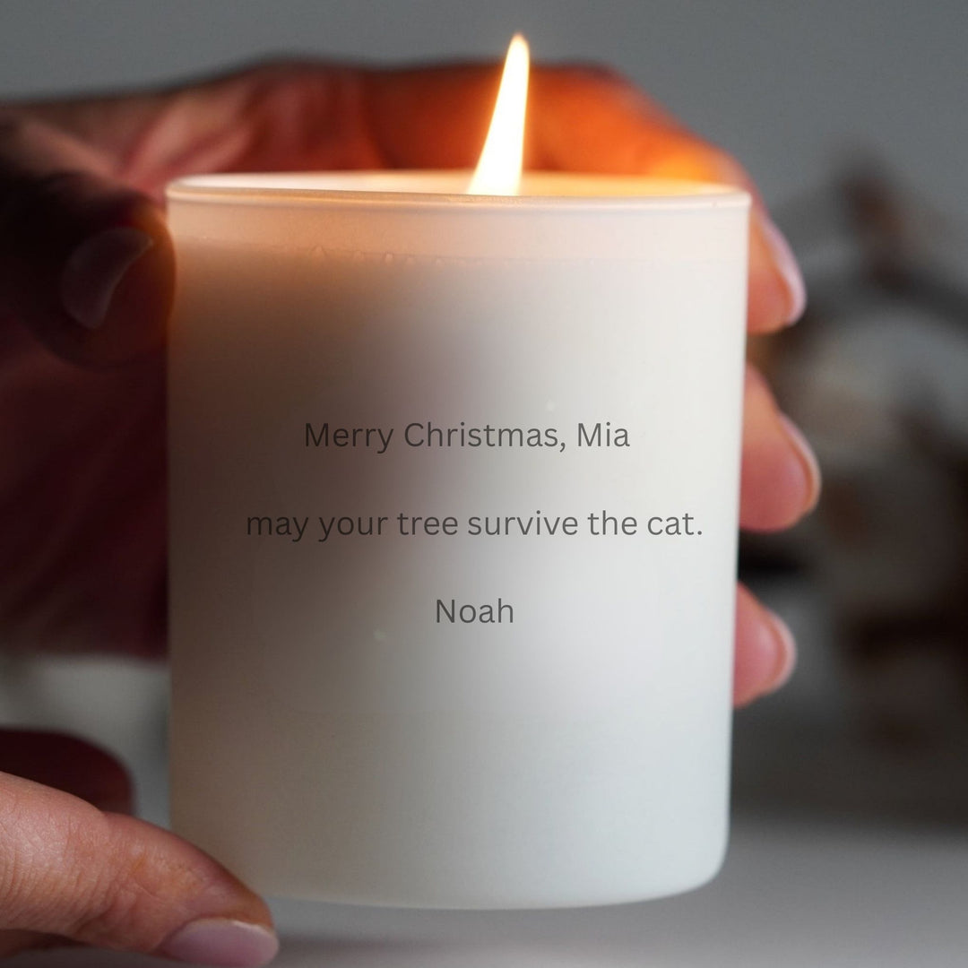 Personalised engraved candle gift for Christmas UK