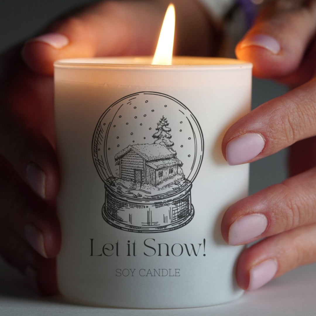 Snow Globe engraved personalised Christmas candle in white matte jar