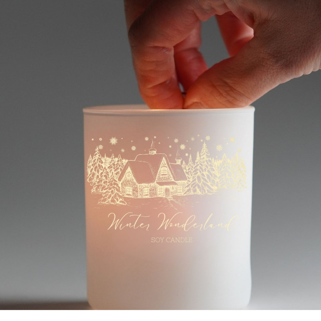 Glowing Winter Wonderland engraved candle – personalised gift