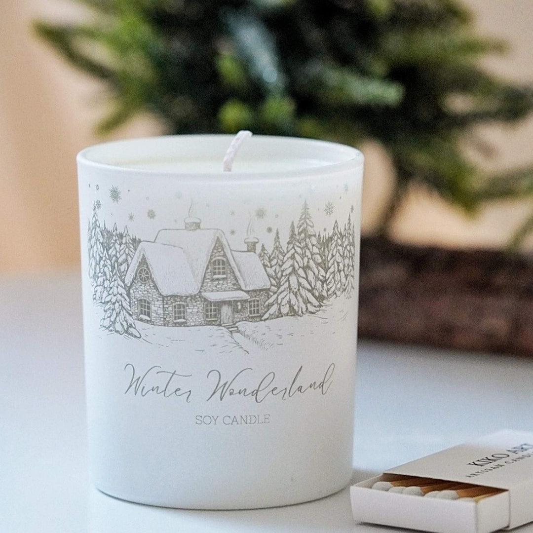 Winter Wonderland engraved candle in white matte jar