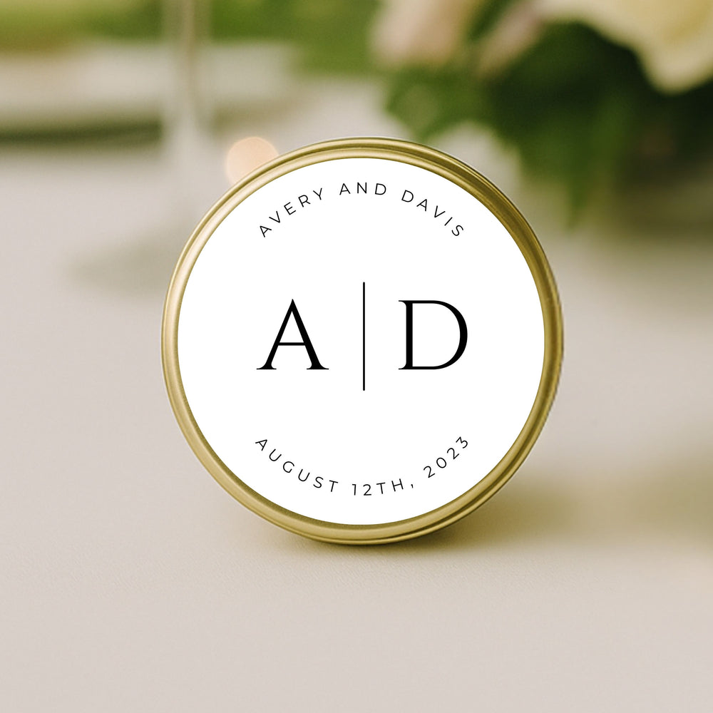 Close-up of Classic Initials personalised wedding favour candle 