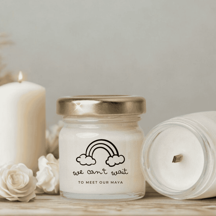 Personalised Baby Shower Candle – 40ml Scented Candle with Rainbow Design